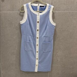 Never worn - Blue and White Sleeveless Button-Down Dress